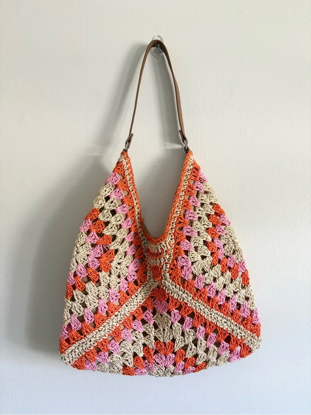 Straw Crochet Granny Square Shoulder Bag